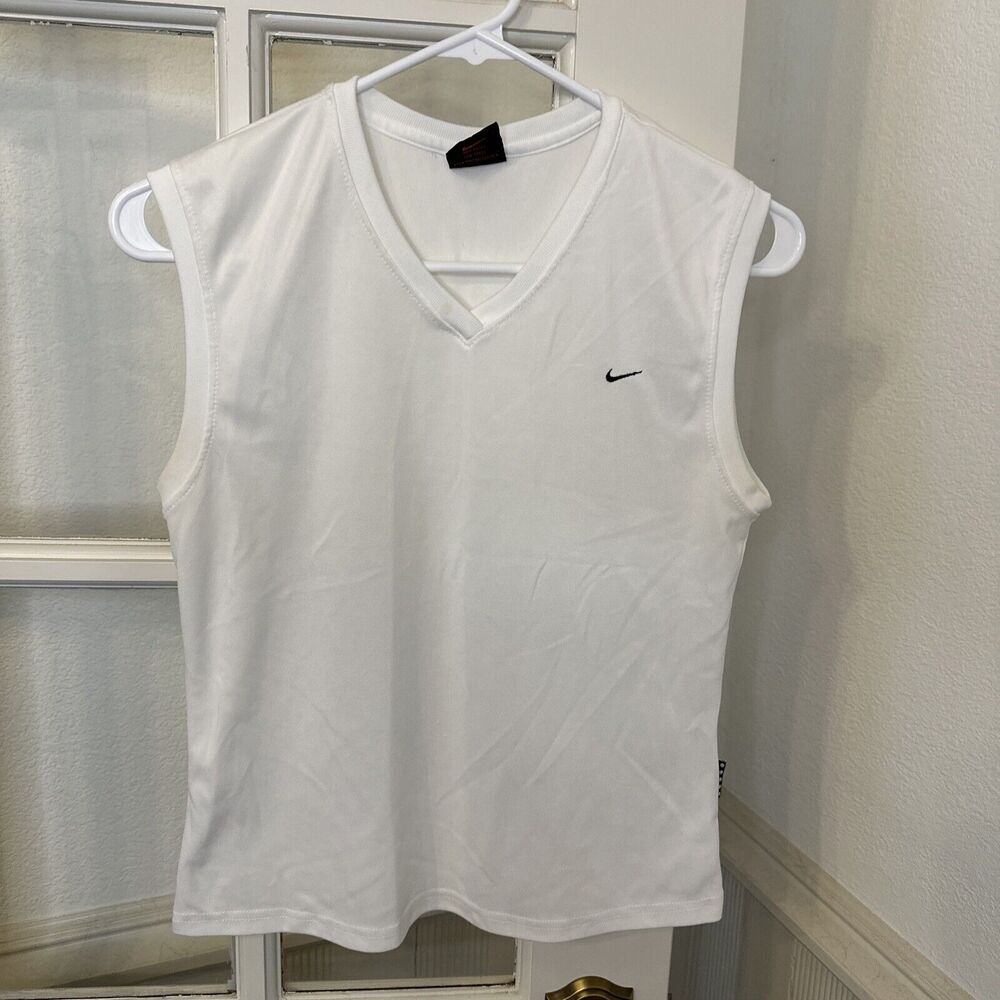 NIKE Vintage Shirt White V Neck Sleeveless Pullover Top Juniors Size L
